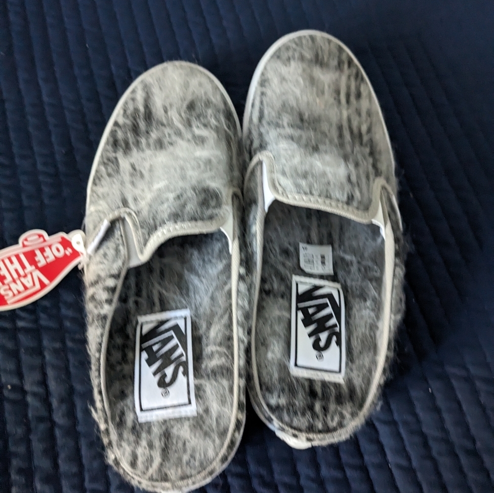 Vans Classic Women 7.5 slip on Mule Soft Plaid Gray Hairy 112024 - Picture 6 of 7